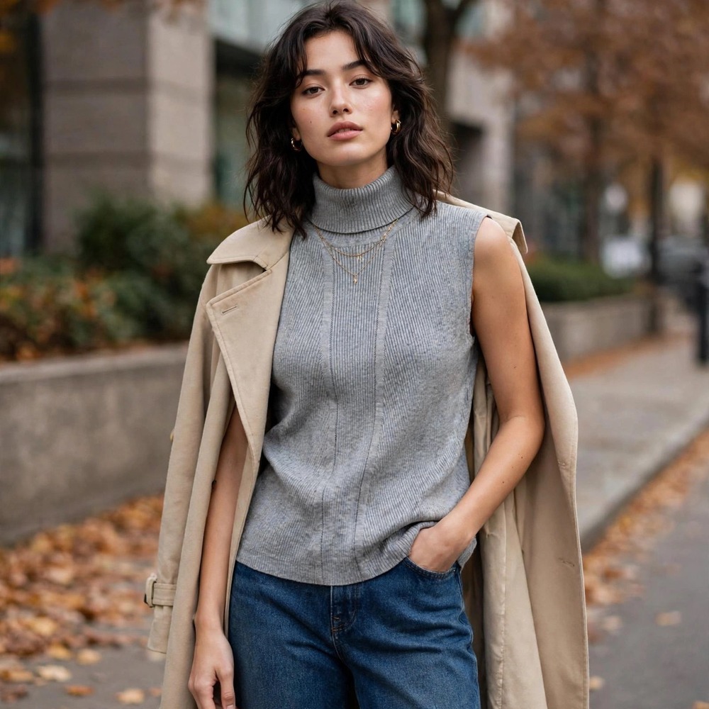 Cato Womens Gray Ribbed Turtleneck Sleeveless‎ Sweater Vest XL